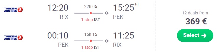 Flights to BEIJING CHINA from Riga Latvia Turkish Airlines