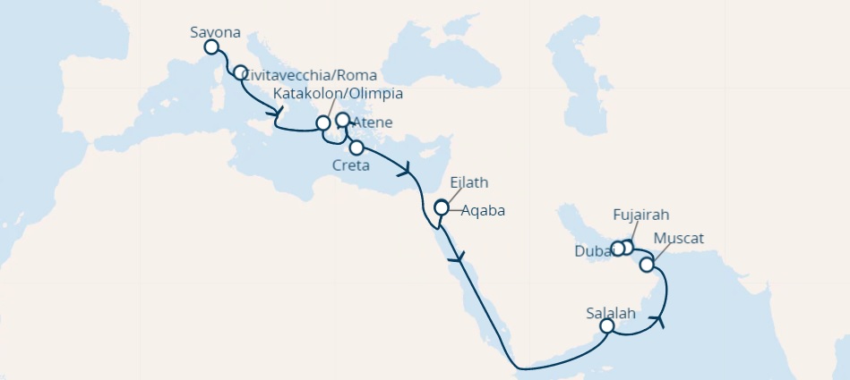 Full Board cruise from Savona, Italy to DUBAI