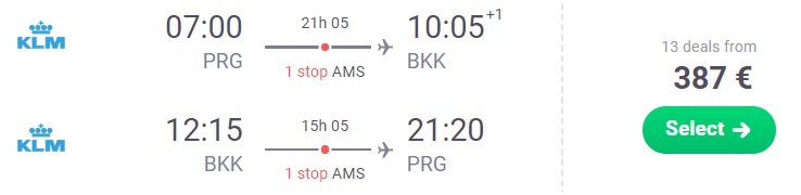 Full service flights to Bangkok THAILAND from Prague Czechia