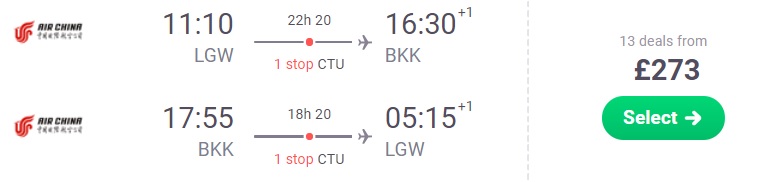 HIGH SEASON Cheap Air China flights from London to Bangkok THAILAND