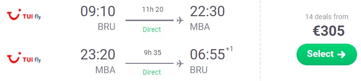 Non stop flights from Brussels to KENYA