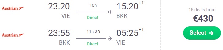 Non-stop flights from Vienna to Bangkok THAILAND Austrian Airlines