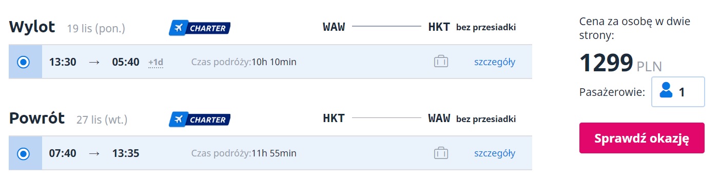 cheap Non stop flight from Warsaw to PHUKET