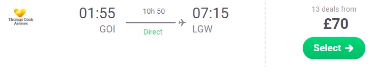flight from GOA india to London UK
