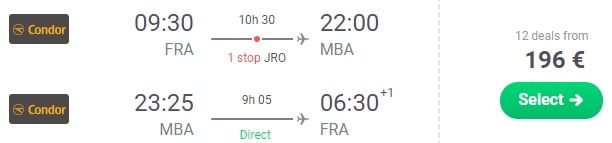 Cheap flights from Frankfurt Germany to KENYA