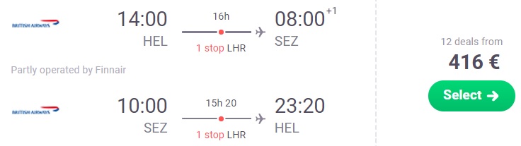 Cheap flights from Helsinki to SEYCHELLES British Airways