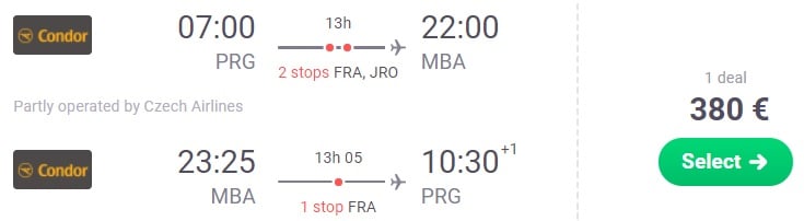 Cheap flights from Prague to MOMBASA KENYA