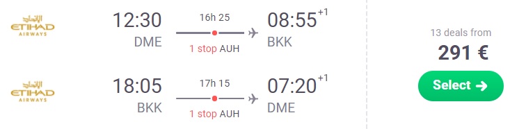 Cheap flights to Bangkok THAILAND from Moscow Etihad Airways