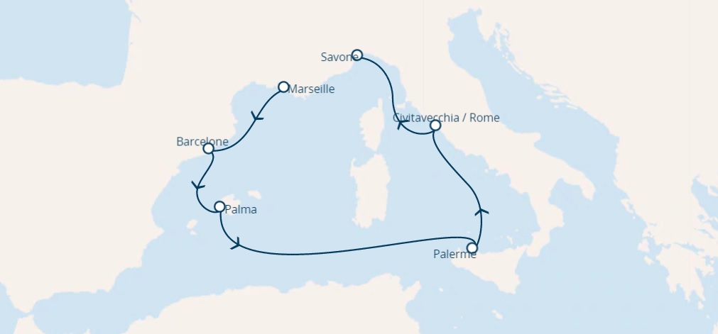 Full Board cruise from Marseille france around Mediterranean