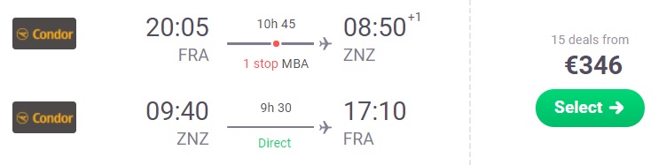 LAST MINUTE flights from Frankfurt to ZANZIBAR