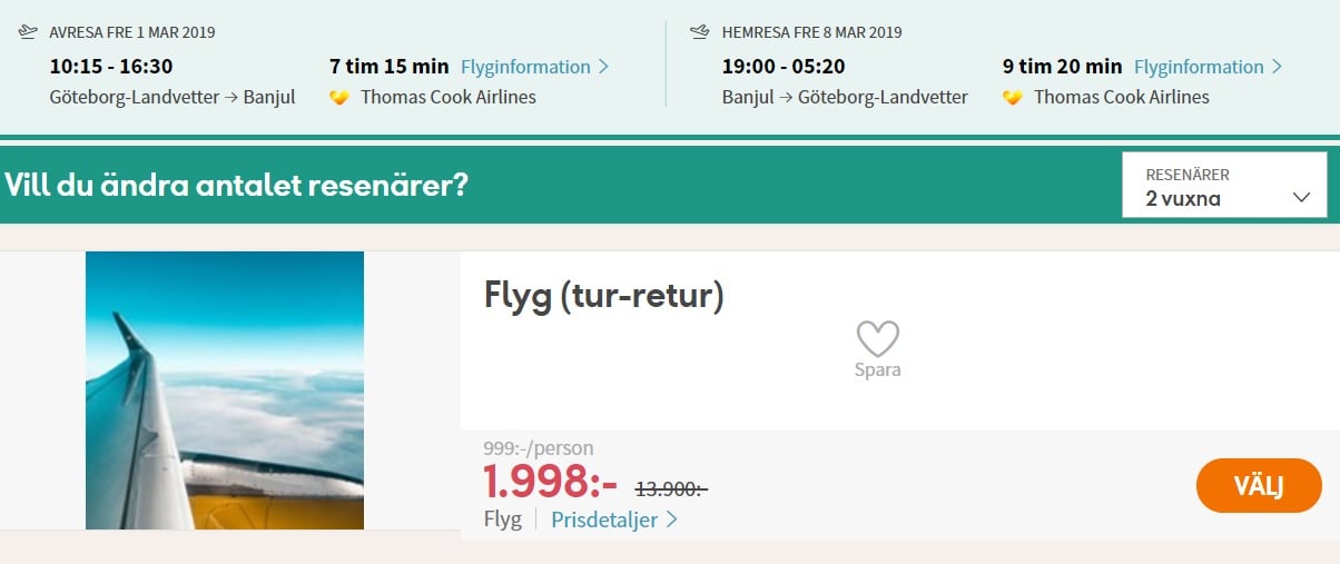 flight from Sweden to GAMBIA