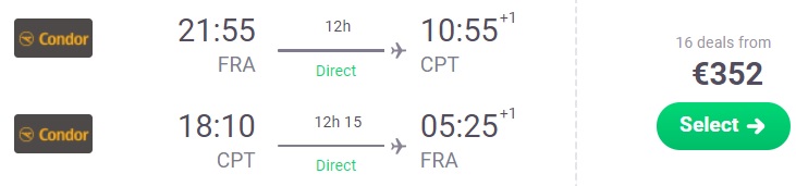 flights to Cape Town, South Africa from Frankfurt