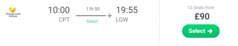 non Stop flights to LONDON from Cape Town South Africa