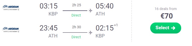Cheap Non-Stop flights from Kyiv to ATHENS