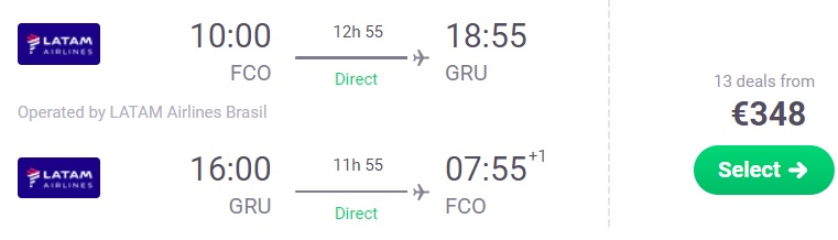 Direct flights from Rome to SAO PAULO BRAZIL