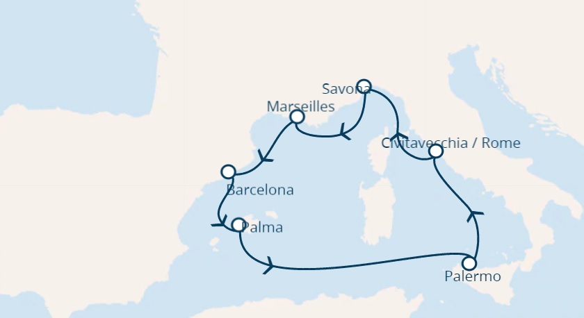 Full Board cruise from Barcelona around Mediterranean sea
