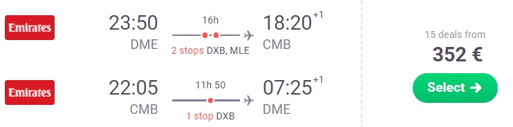 cheap Flights from Moscow to SRI LANKA emirates