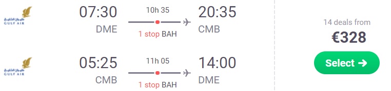 Cheap flights from Moscow to SRI LANKA