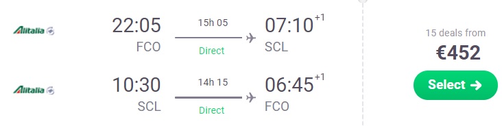 NON STOP flights from Rome Italy to CHILE