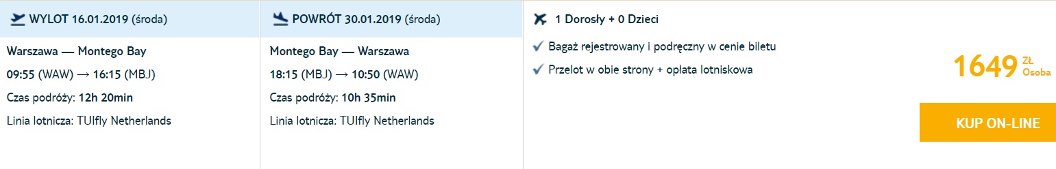 Non Stop flights from Warsaw to JAMAICA