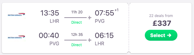 DIRECT flights from London to Shanghai, China