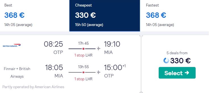 cheap flights bucharest miami