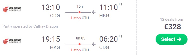 cheap flights paris hong kong