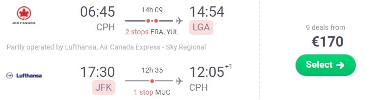 flights from Copenhagen to NEW YORK