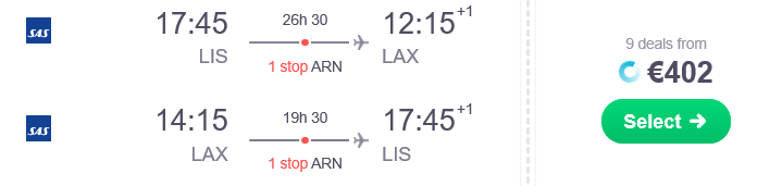 lisbon to los angeles