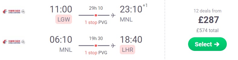 Flights from London to MANILA PHILIPPINES