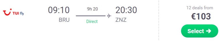 Non Stop flight from Brussels to ZANZIBAR
