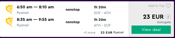 Direct flight Sofia to Athens 