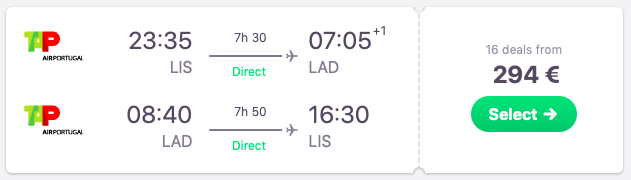 Direct flights Lisbon Angola 