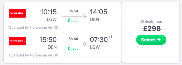 Direct flight London to Denver Colorado