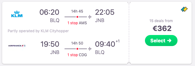 Flights Bologna to Johannesburg, South Africa 