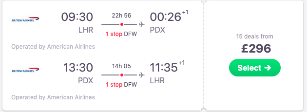 Flights from London to Portland, Oregon