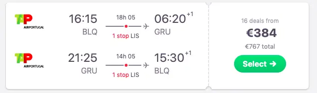 Flights from Bologna to Sao Paolo, Brazil