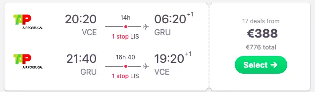 Flights from Venice to Sao Paolo, Brazil