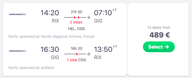 Flights from Riga to RIo de Janeiro, Brazil