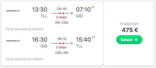 Flights from Tallinn to Rio de Janeiro, Brazil