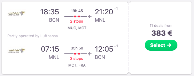 Flights from Barcelona to Manila
