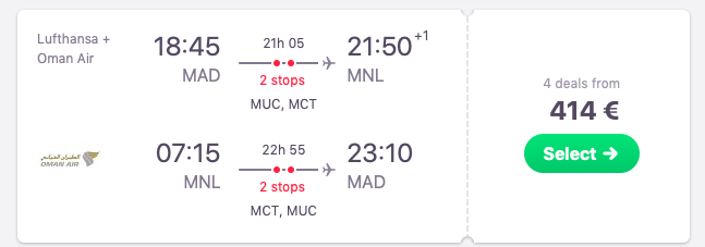 Flights from Madrid to Manila