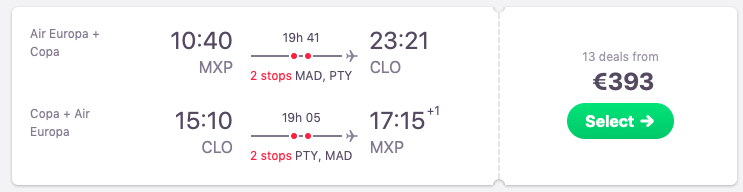 Flights Milan to Cali, Colombia