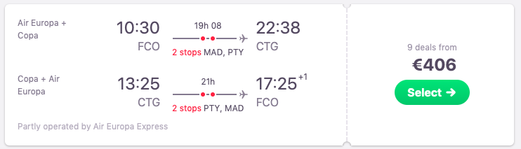Flights from Rome to Cartagena, Colombia
