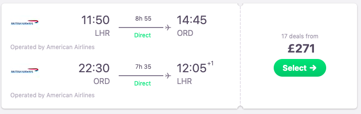 DIRECT flights from London to Chicago