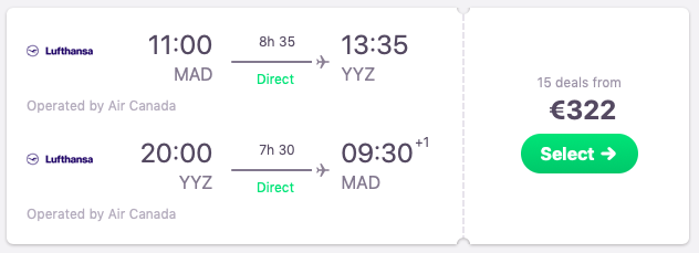 Flights from Madrid to Toronto, Canada