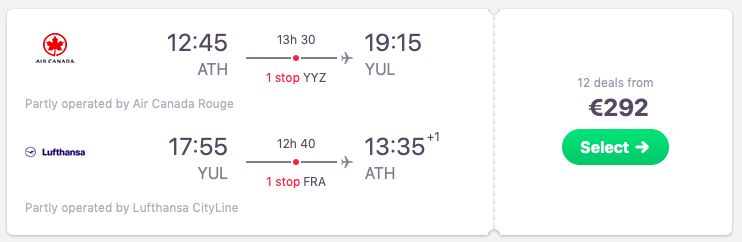 Flights from Athens, Greece to Montreal, Canada