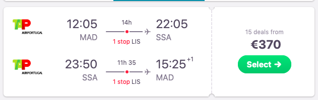 Flights from Madrid to Salvador, Brazil
