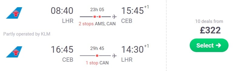 cheap flights from London to Cebu the Philippines