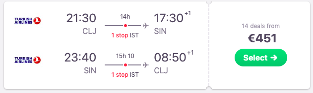 Flights from Cluj Napoca, Romania to Singapore